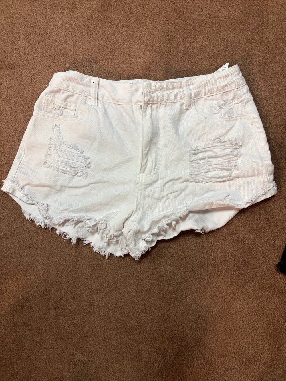 SHEIN White Distressed Frayed Hem Denim Shorts